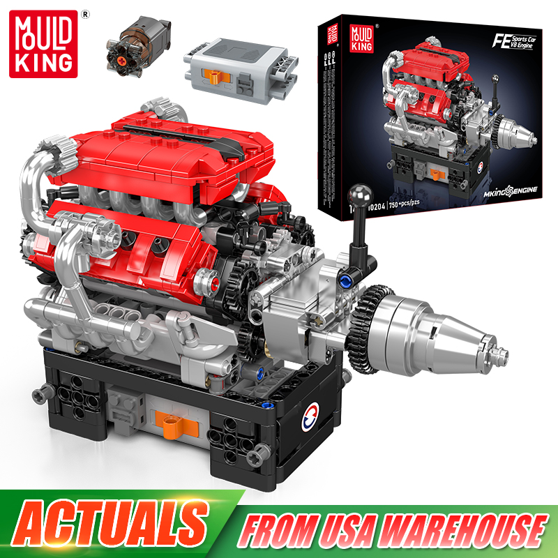 Mould King 10204 The Racing Car V8 Engine Building Block Technical Car Brick Set Assembly Engine Toys New Kids Christmas Gift